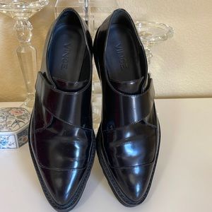 Vince Black Leather Arden Monk Strap Creeper Loafers Flats